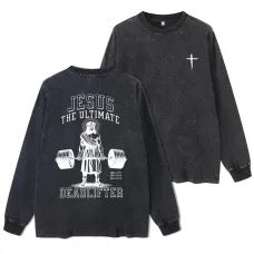 Jesus The Ultimate Deadlifter Christian Washed T-Shirt