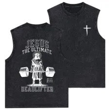 Jesus The Ultimate Deadlifter Christian Washed T-Shirt